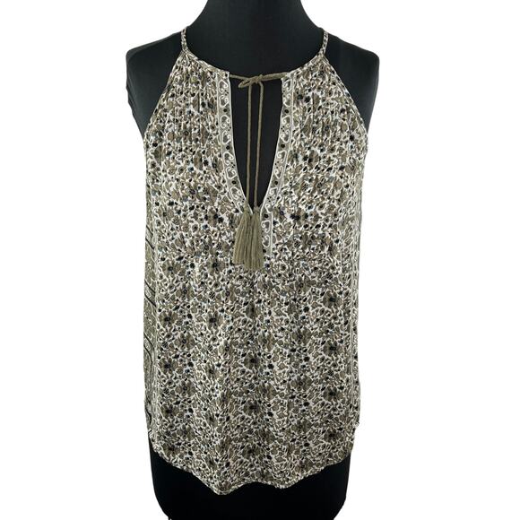 Joie Tops - JOIE Green Floral 100% Silk Halter Neck Tassel Tie Neck Sleeveless Blouse S NEW